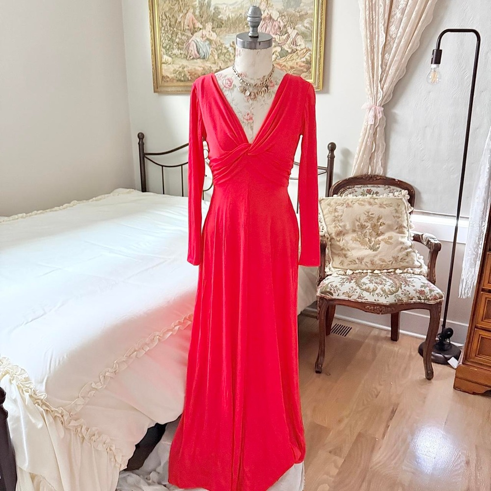 70s Red Maxi Dress 70s size small red long sleeve maxi dress